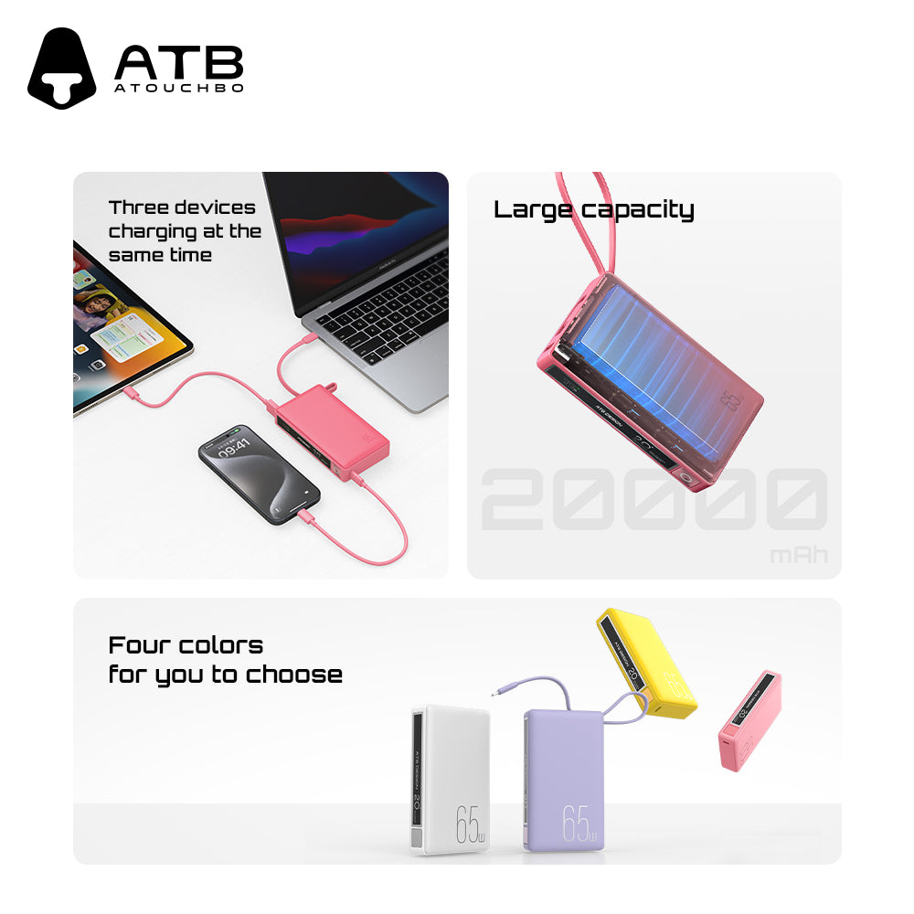 65W high-power built-in cable super fast charging mobile power bank XG-PB910