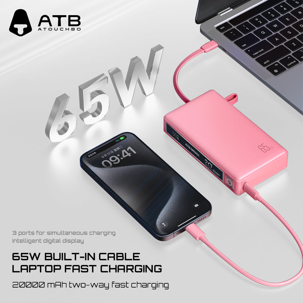 65W high-power built-in cable super fast charging mobile power bank XG-PB910