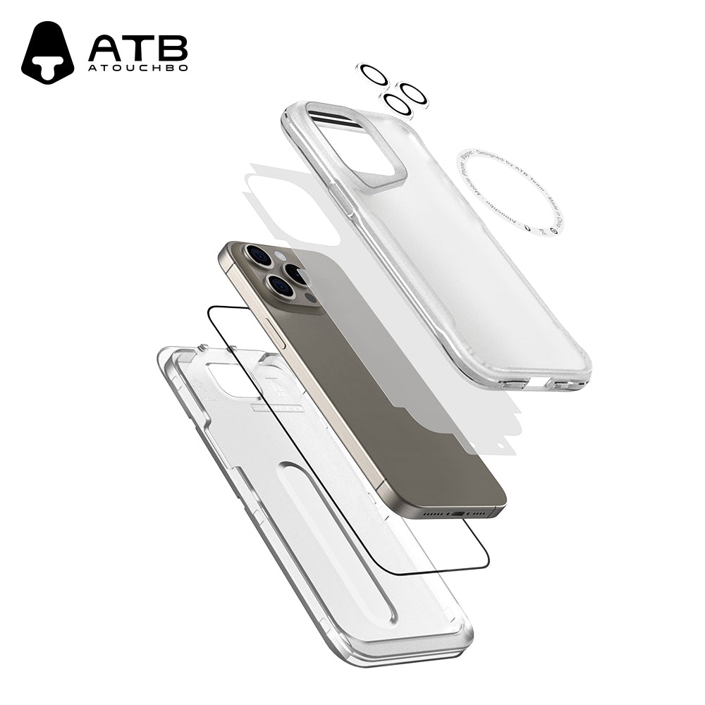 Atouchbo Custom Phone Case für iPhone 15 Mobile Zubehör 6 in 1 HD gehärtetes Glas Matte Phone Case Anti-Fingerabdruck-Set