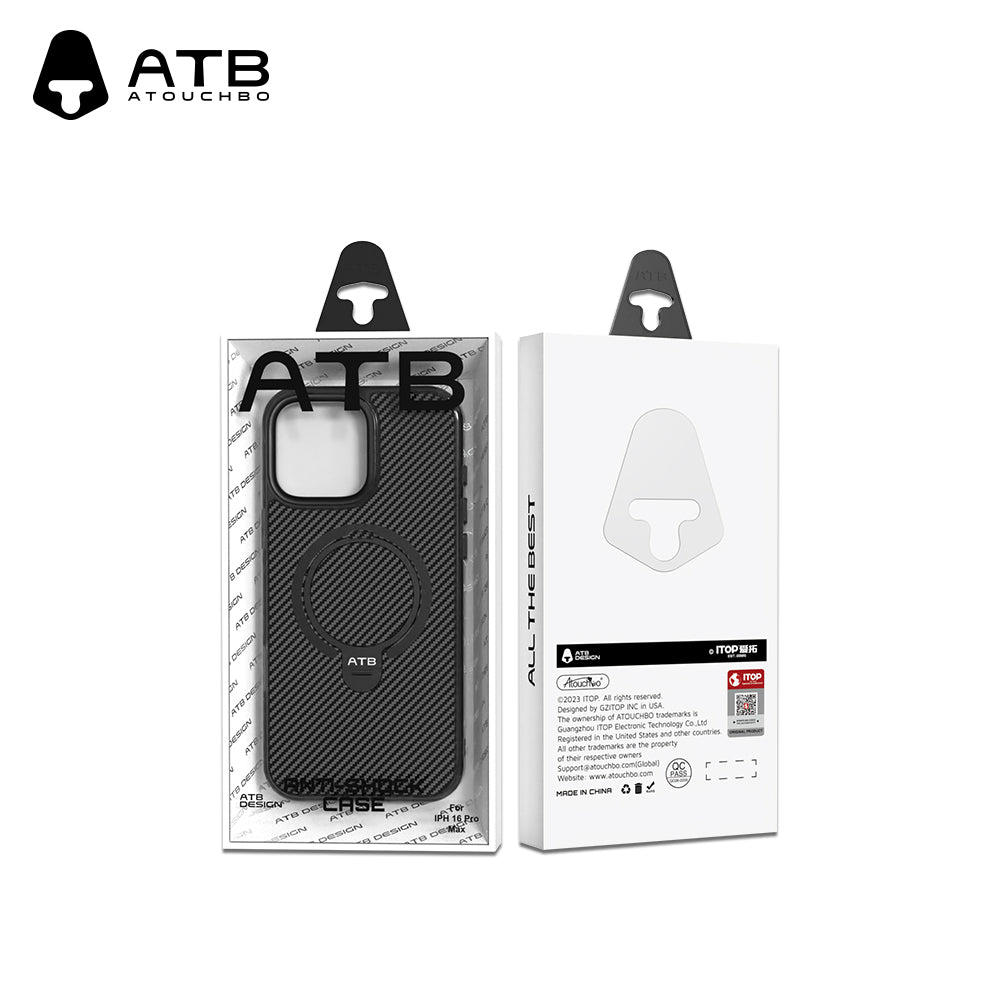 ATB Top Series Carbon Fiber Double Ring Magnetic Bracket Phone Case