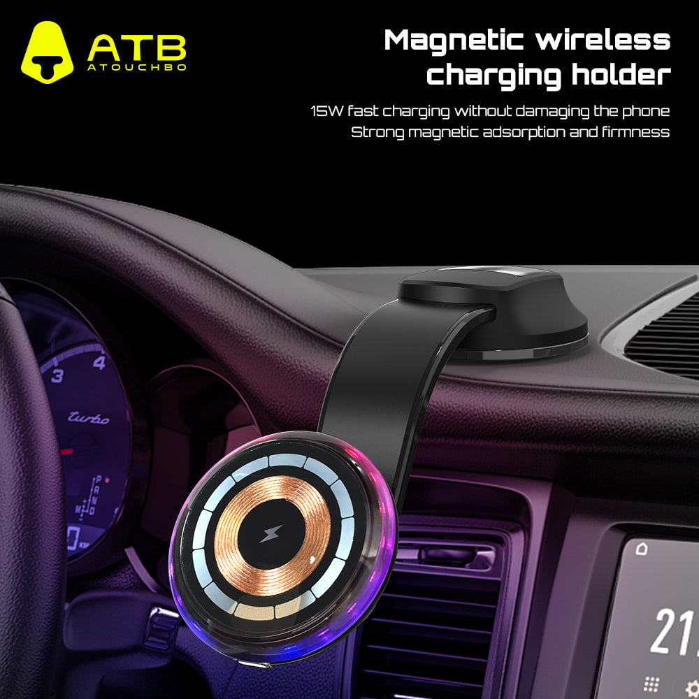 Car Mount Wireless Fast Charger 15W with LED Ambient Light Wireless Fast Charging Mobile Phone Holder