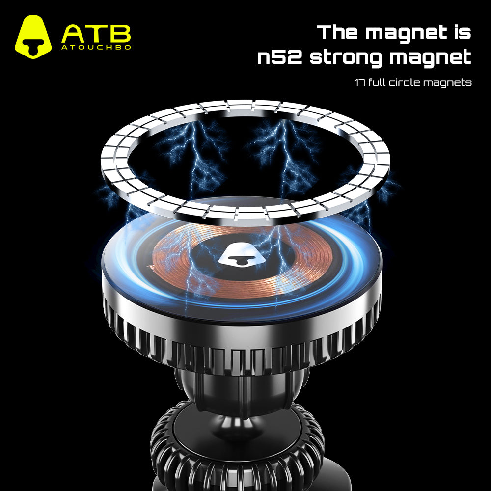 Custom car phone holder with wireless charger, 360-degree rotating magnetic adjustable 15W wireless charger car phone holder