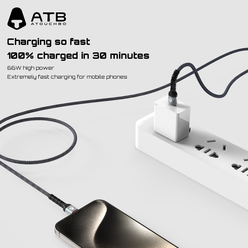 Atouchbo Wholesale Charging Cable Nylon Braided Aluminum Alloy USB Cable Mobile Phone Fast Charging USB Data Cable Type C.