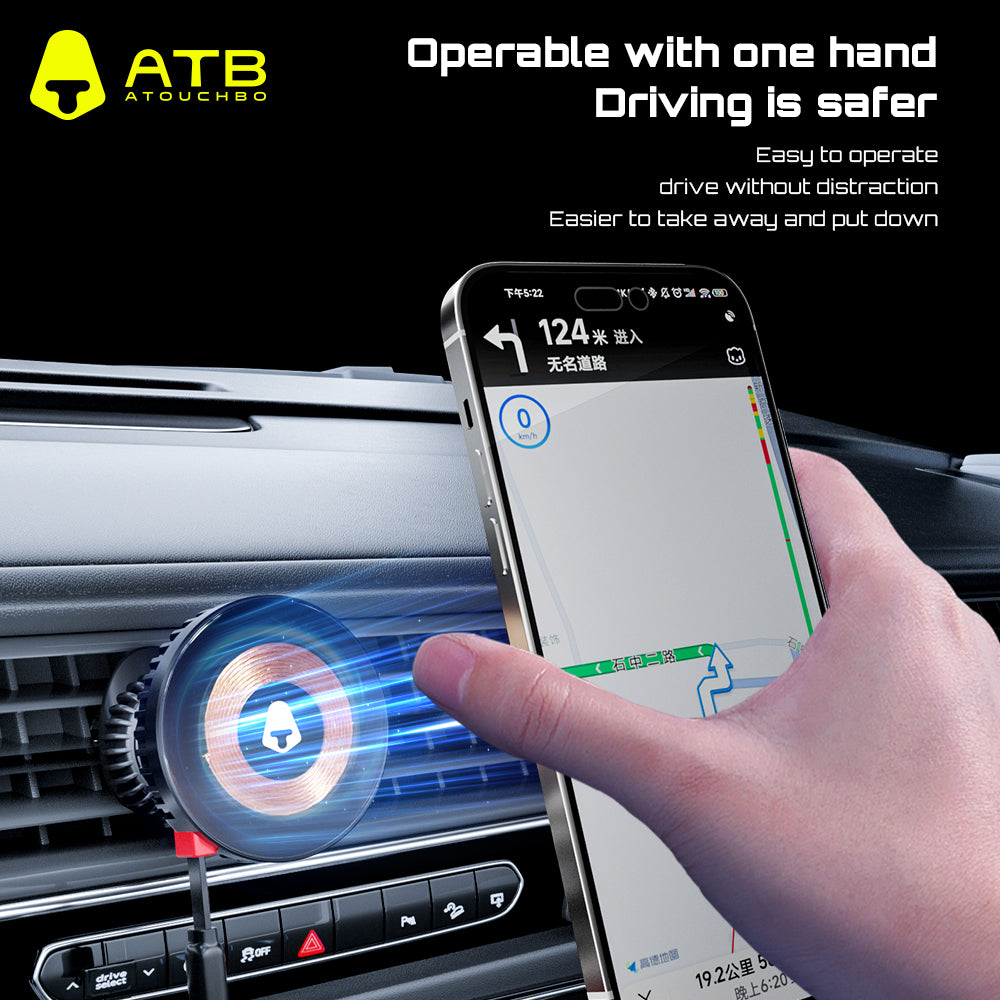 Custom car phone holder with wireless charger, 360-degree rotating magnetic adjustable 15W wireless charger car phone holder