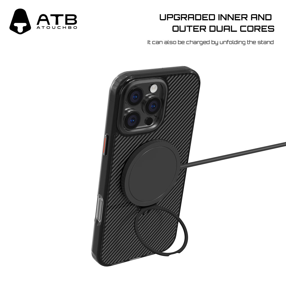 ATB Top Series Carbon Fiber Double Ring Magnetic Bracket Phone Case