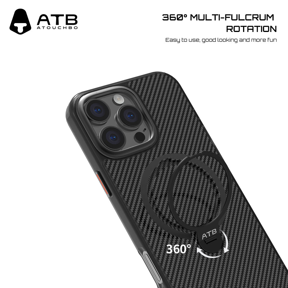 ATB Top Series Carbon Fiber Double Ring Magnetic Bracket Phone Case