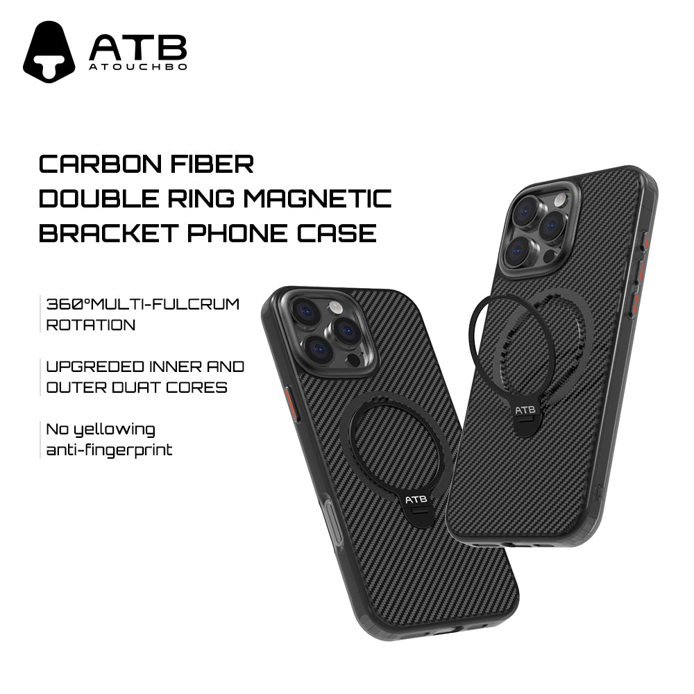 ATB Top Series Carbon Fiber Double Ring Magnetic Bracket Phone Case