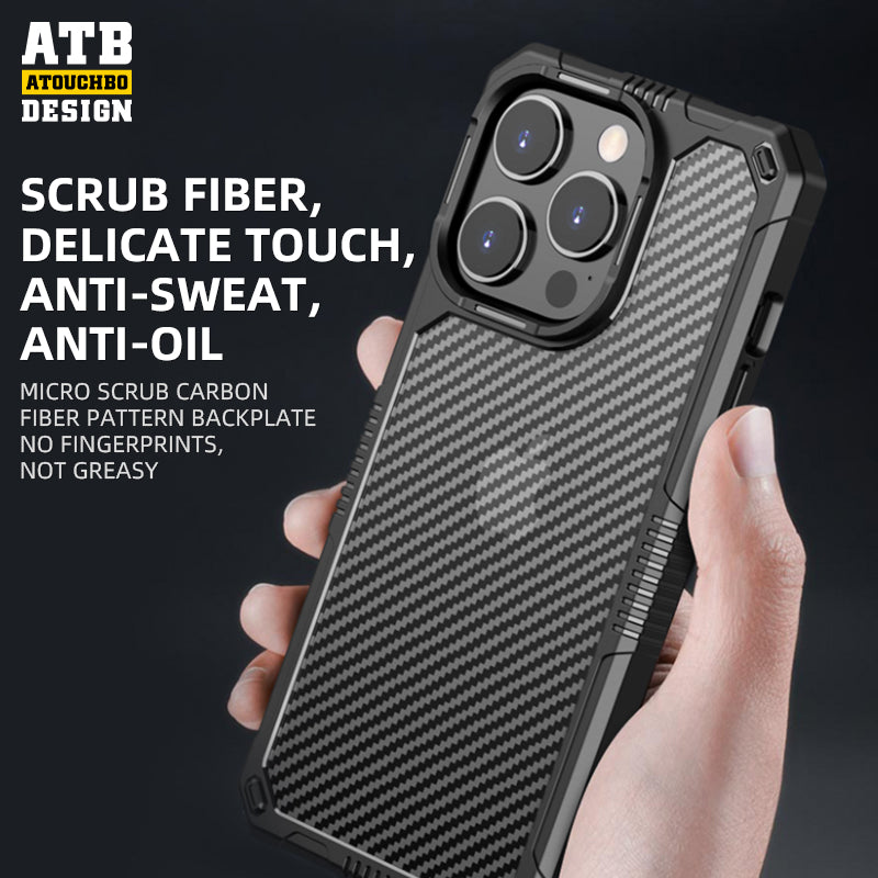 ATB Warrior Series Semi-permeable carbon fiber pattern phone case For iPhone 14