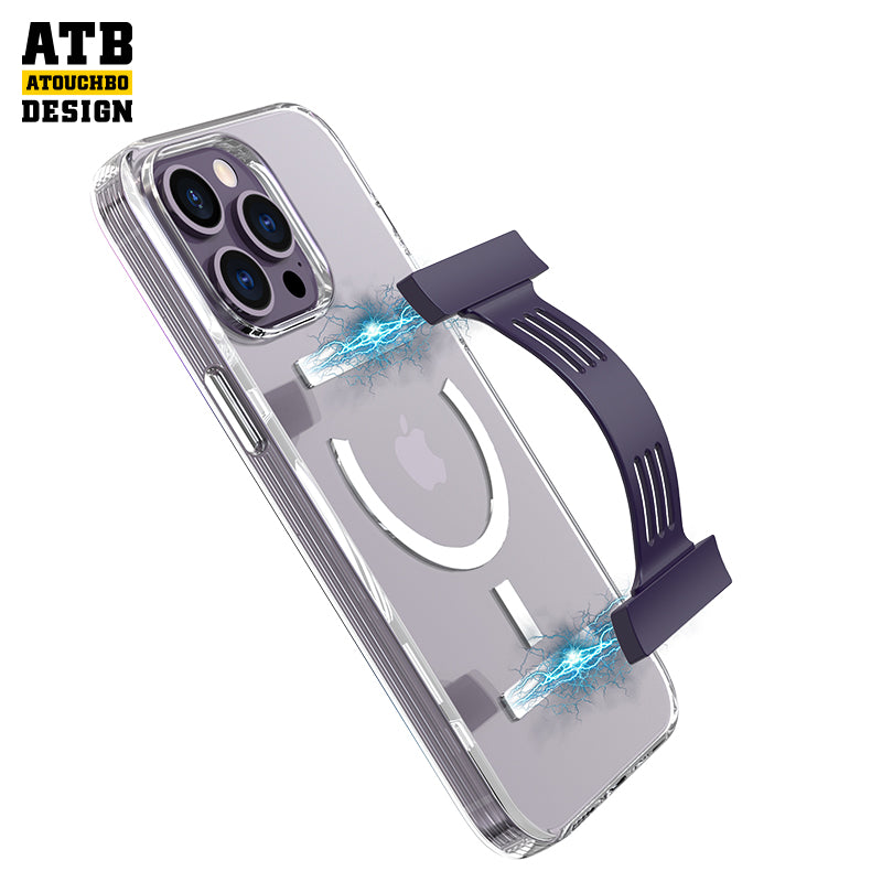 ATB Shockproof Transparent Magnetic Suction Case for iPhone 14 with Wrist Strap