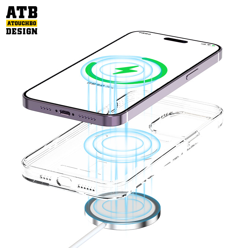 ATB Shockproof Transparent Magnetic Suction Case for iPhone 14 with Wrist Strap