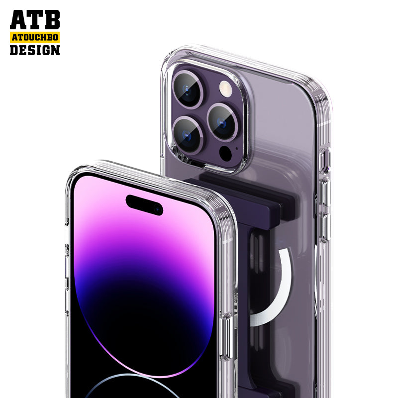 ATB Shockproof Transparent Magnetic Suction Case for iPhone 14 with Wrist Strap