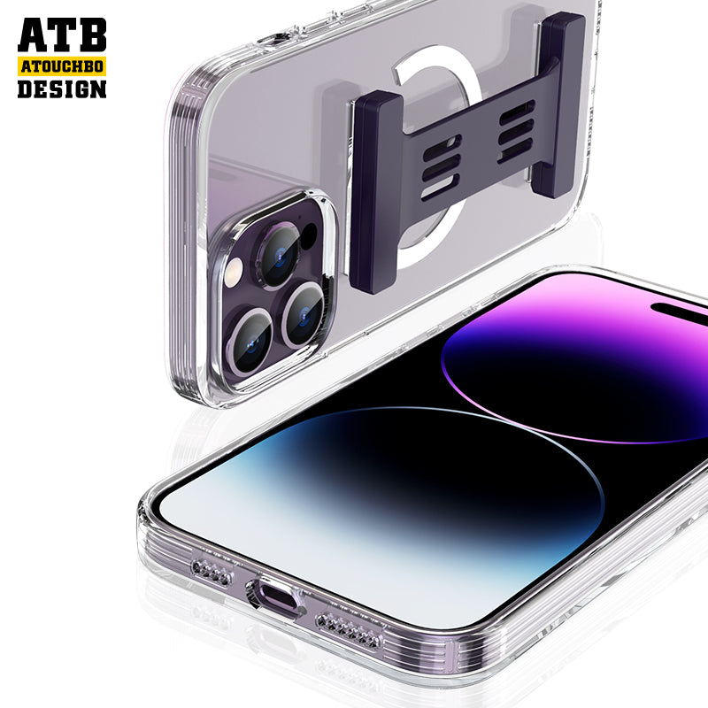 ATB Shockproof Transparent Magnetic Suction Case for iPhone 14 with Wrist Strap