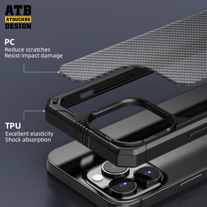 ATB Warrior Series Semi-permeable carbon fiber pattern phone case For iPhone 14