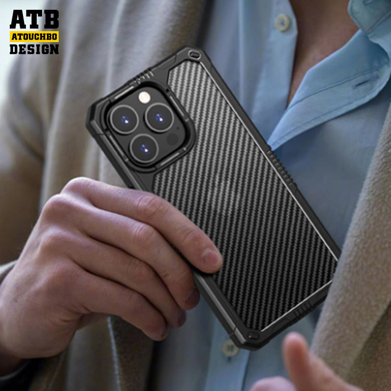 ATB Warrior Series Semi-permeable carbon fiber pattern phone case For iPhone 14