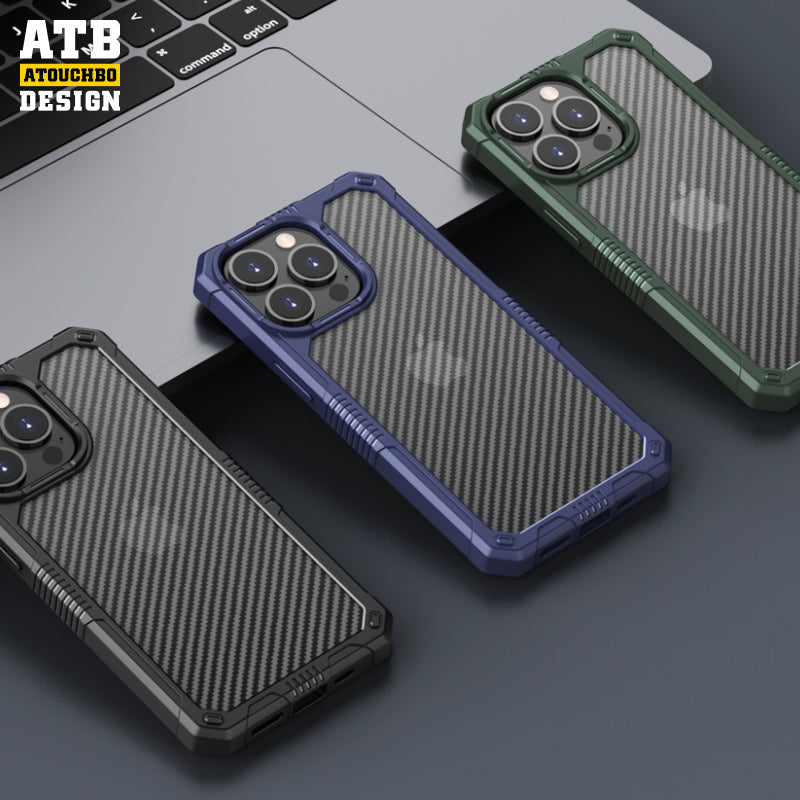 ATB Warrior Series Semi-permeable carbon fiber pattern phone case For iPhone 14